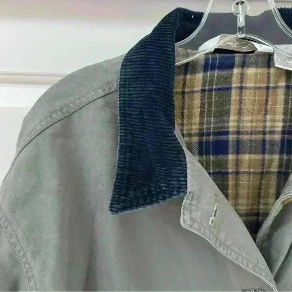 VTG Cherokee Flannel Lined Barn Chore Coat Woman Canvas Blue Corduroy Sz Medium - Picture 6 of 12